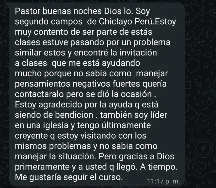 Mensaje de WhatsApp de Segundo Campos, desde Chiclayo, Perú